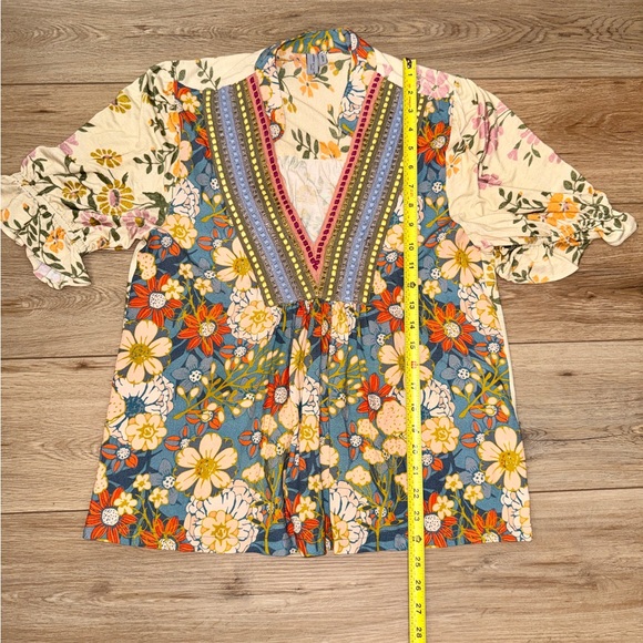 Anthro Bl-nk London Stephanie Floral Boho Blouse V-Neck M - Picture 9 of 11